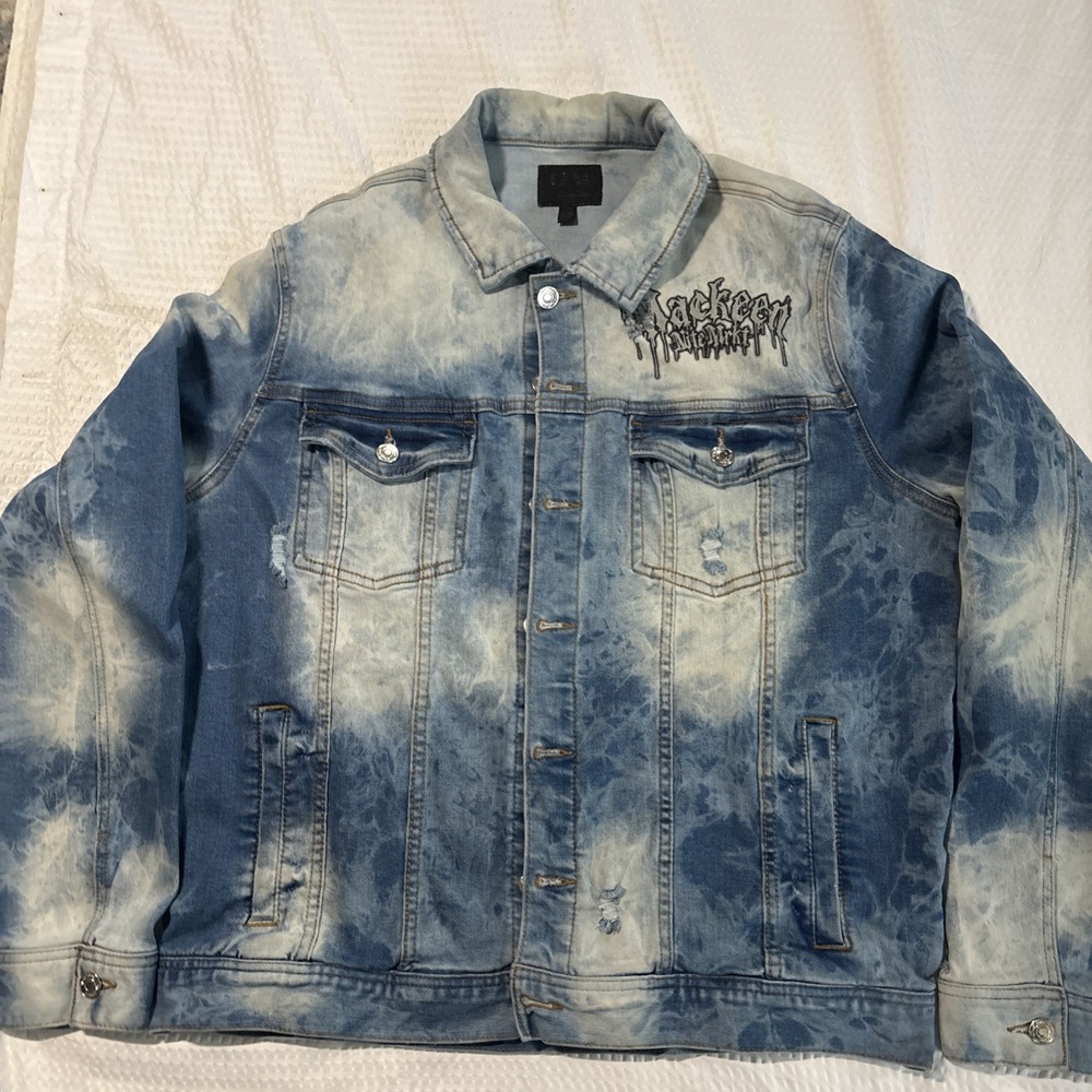 Mackeen Jean Jacket XL Blue Denim Acid Nite Mrkt Logo Grim Rpr Back Amazing Coat